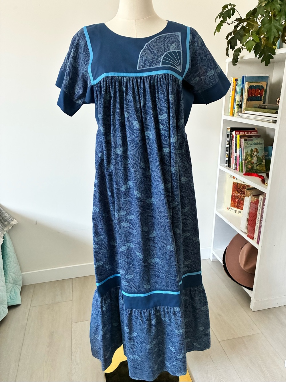 Carol Bennett for Liberty House Vintage Navy Blue Patterned Maxi Dress Muumuu